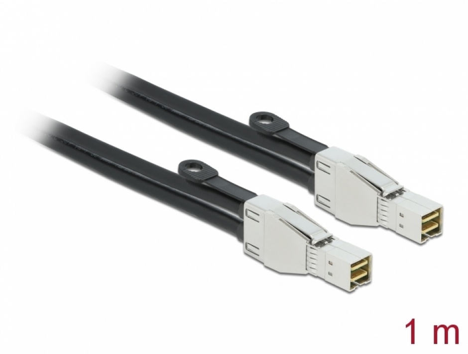 Cablu PCI Express Mini SAS HD SFF-8674 la SFF-8674 1m, Delock 86621 conectica.ro